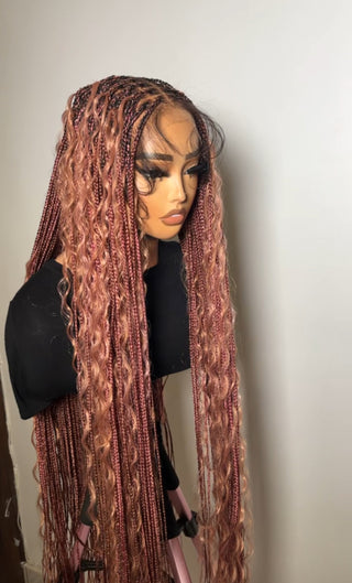 Pink shaded braided glueless wig