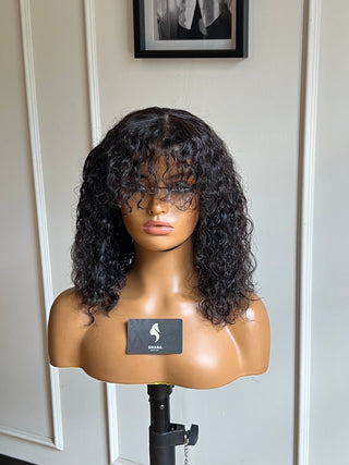 12a Water Curl Machine Made Fringe 4x4 12” Wig