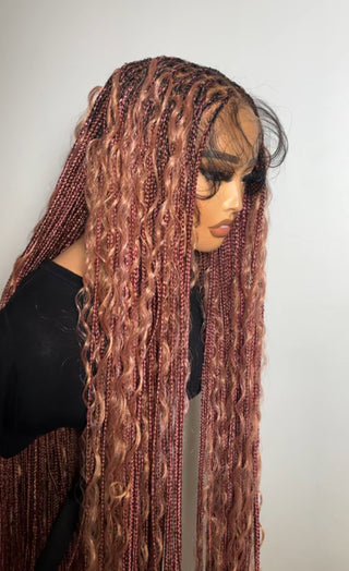 Pink shaded braided glueless wig