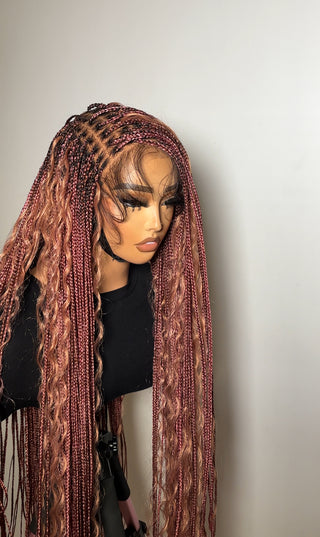 Pink shaded braided glueless wig