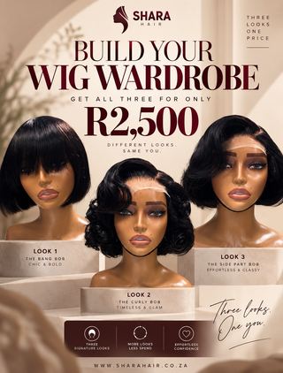 12a 3 wigs : 6” Fringe Bob + Bounce unit 8” + 6” Pixie