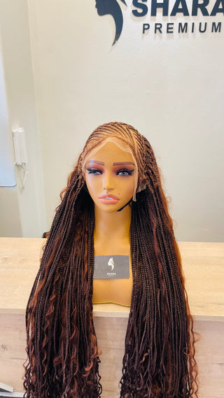 Clearance:Bongo Braided wig Straight back full frontal Brown