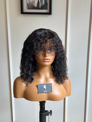 12a Water Curl Machine Made Fringe 4x4 12” Wig