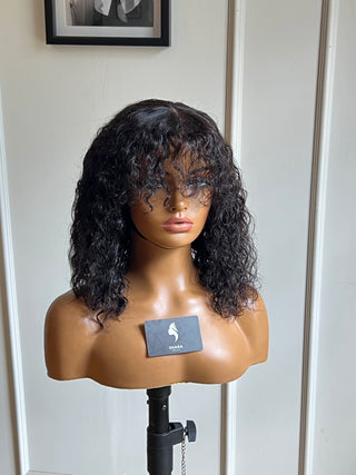 12a Water Curl Machine Made Fringe 4x4 12” Wig