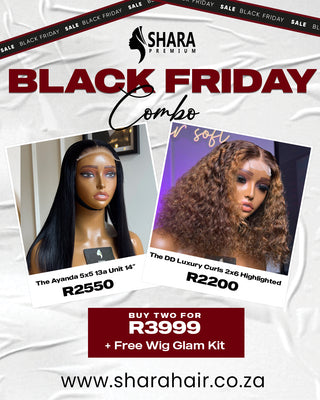 Combo: The Ayanda 5x5 13a 14” wig + The luxury 2x6 highlighted curly wig