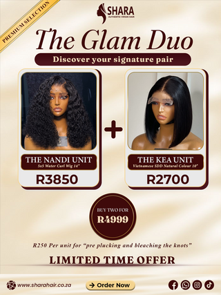 Combo: The Nandi 5x5 Water Curl Wig 14" + The Kea Vietnamese Bob 10"