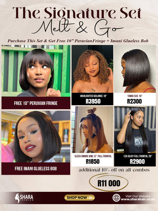 Combo: Highlighted Solange 18” 
+ Tamia 5x5 10” +
Sleek ombre Bob 12” full frontal    + 12a  silky full frontal 20”