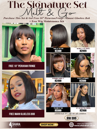 Combo: Tamia 10” 5x5 glueless bob + Solange 12” Full frontal + Vietnamese fringe 12” +  Retha 8” 5x5 Vietnamese Bob + Tyla Bob 12” 6x5 + 20” 12a silky full frontal
