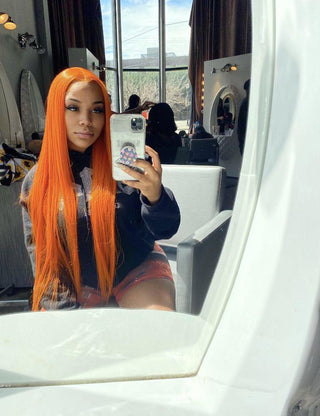 Colour : Ginger Orange Brazilian Frontal 13a Wig